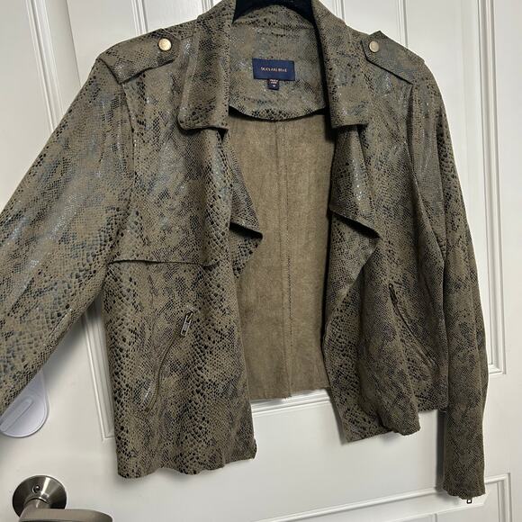 Skies Are Blue Snakeskin Moto Jacket M Olive Cropped Vegan Suede Indie Sleaze - Picture 14 of 16